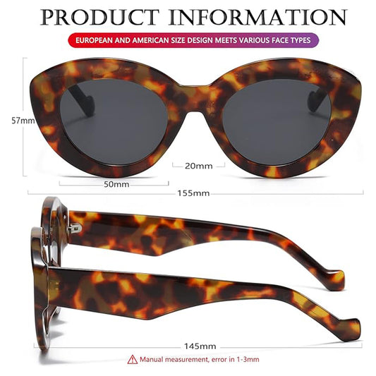 Oversized Cat Eye Sunglasses for Women Cute Oval Thick Frame Cateye Sun Glasses Chic Retro Style Shades