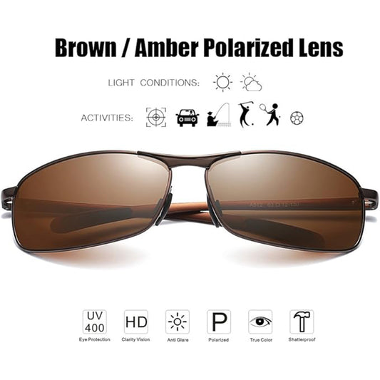 Rectangular Polarized Sunglasses Al-Mg Alloy Temple Spring Hinge UV400