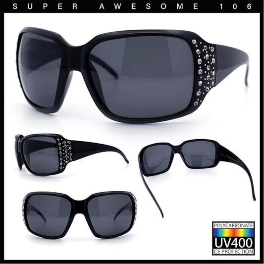 Polarized Lens Oversize Rhinestone Bling Sparkling Womens Sunglasses
