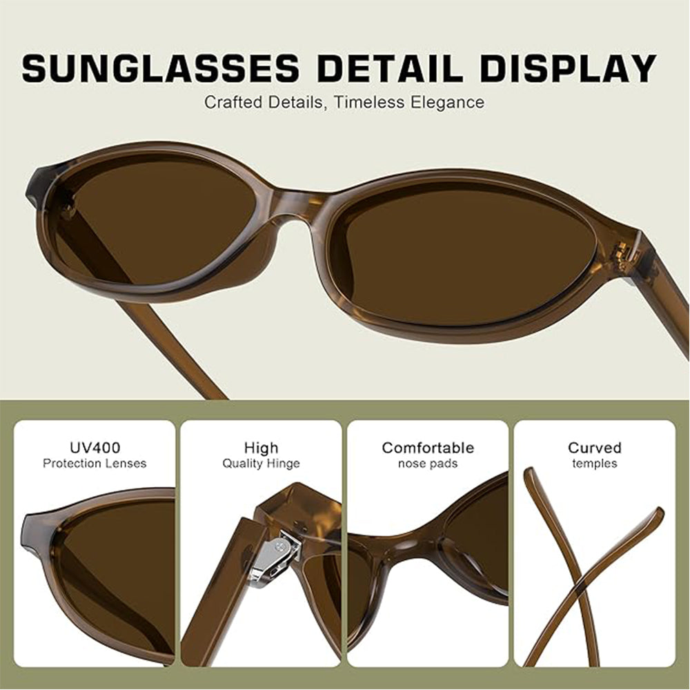 Sunglasses Womens Retro Oval Sunglasses for Women - Cat Eye 90s Glasses UV400 Lightweight Narrow Shades