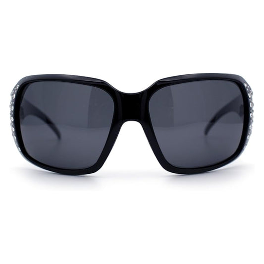 Polarized Lens Oversize Rhinestone Bling Sparkling Womens Sunglasses