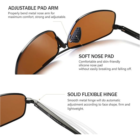 Ultra Lightweight Rectangular Polarized Sunglasses UV400 Protection