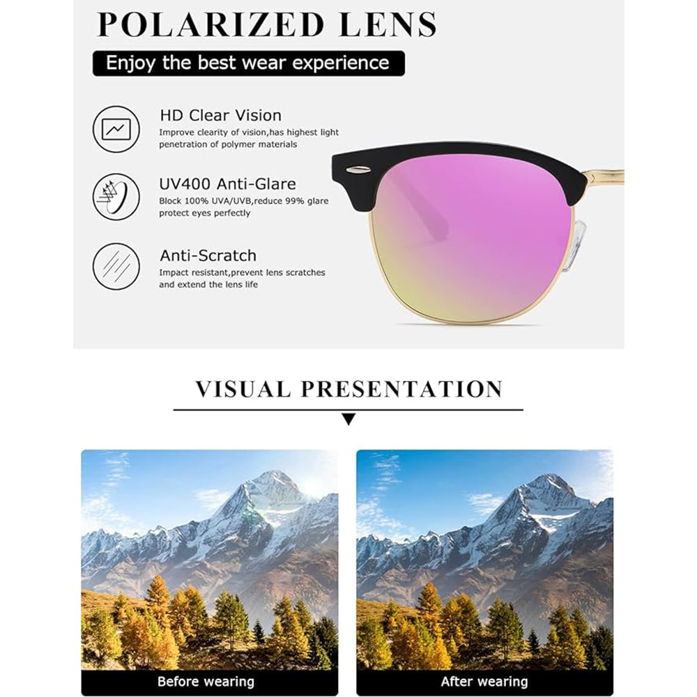 Polarized Sunglasses for Men and Women Semi-Rimless Frame Driving Sun glasses UV Blocking