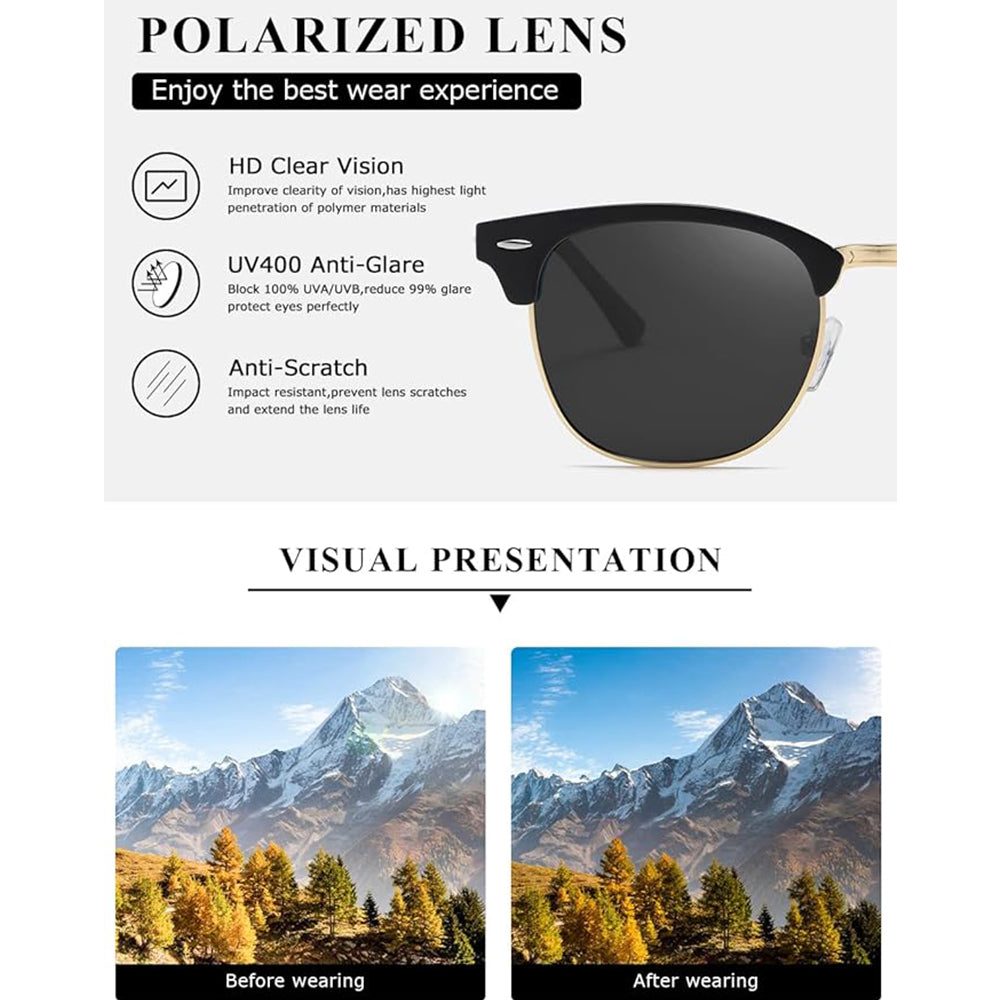 Polarized Sunglasses For Women And Men Semi Rimless Frame Retro Sun Glasses