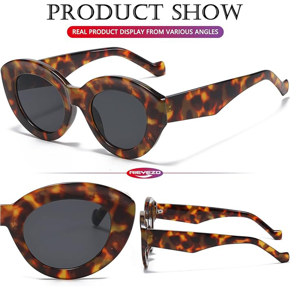 Oversized Cat Eye Sunglasses for Women Cute Oval Thick Frame Cateye Sun Glasses Chic Retro Style Shades