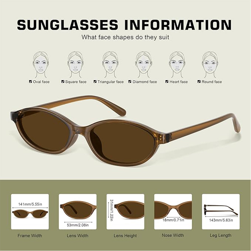 Sunglasses Womens Retro Oval Sunglasses for Women - Cat Eye 90s Glasses UV400 Lightweight Narrow Shades