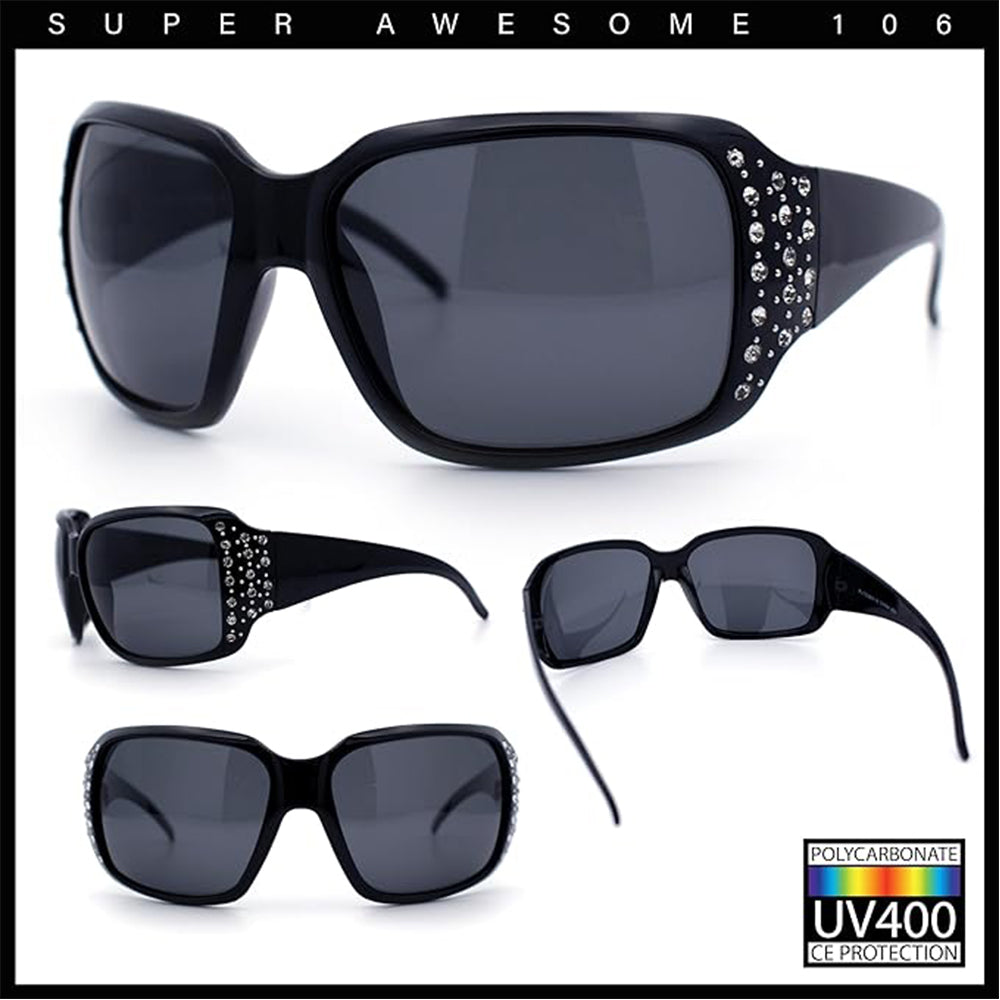 Polarized Lens Oversize Rhinestone Bling Sparkling Womens Sunglasses
