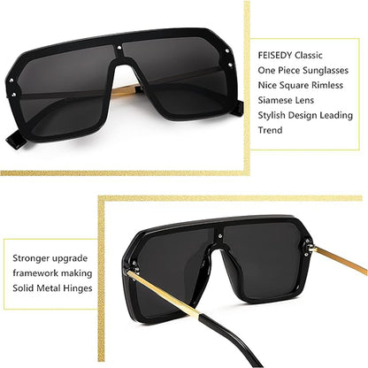 Classic Siamese One Piece Sunglasses Nice Rimless Stylish Retro Design for Women Men