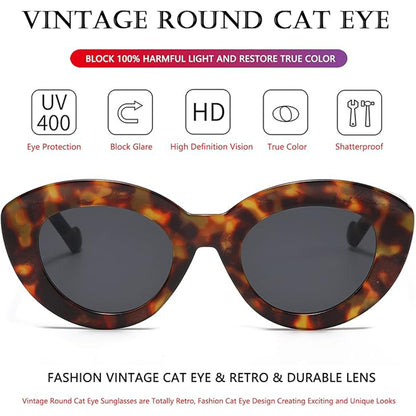 Oversized Cat Eye Sunglasses for Women Cute Oval Thick Frame Cateye Sun Glasses Chic Retro Style Shades
