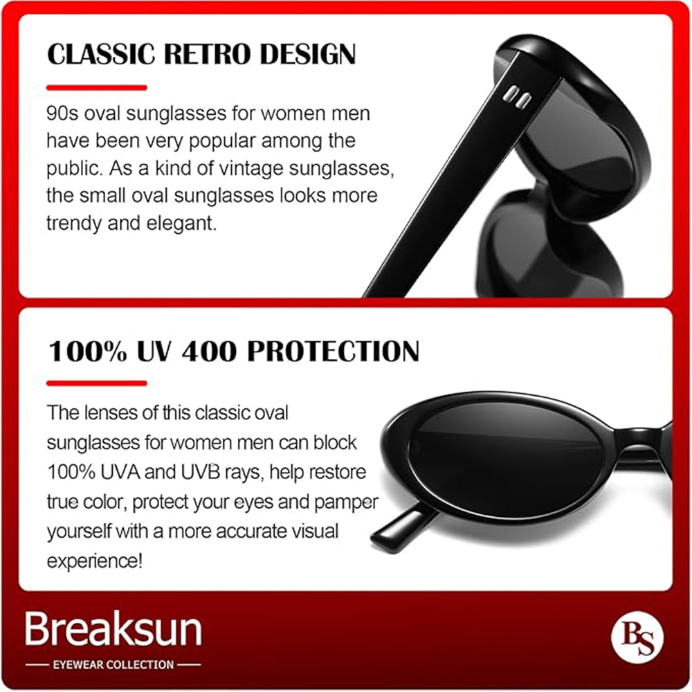 Retro Oval Sunglasses for Women Men Fashion Small Oval Sunglasses 90s Vintage Shades