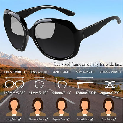 Oversized Sunglasses Womens Trendy Polarized Large Driving Sun Glasses Ladies UV Protective Big Sunnies Shades