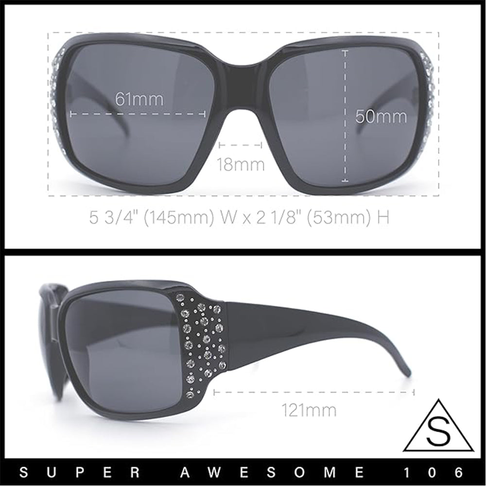 Polarized Lens Oversize Rhinestone Bling Sparkling Womens Sunglasses