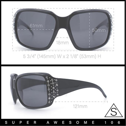 Polarized Lens Oversize Rhinestone Bling Sparkling Womens Sunglasses