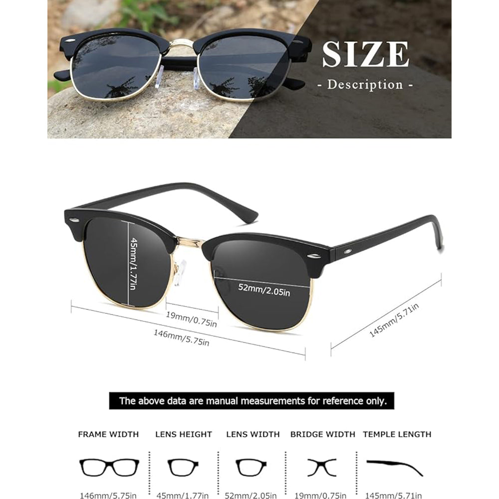Polarized Sunglasses For Women And Men Semi Rimless Frame Retro Sun Glasses