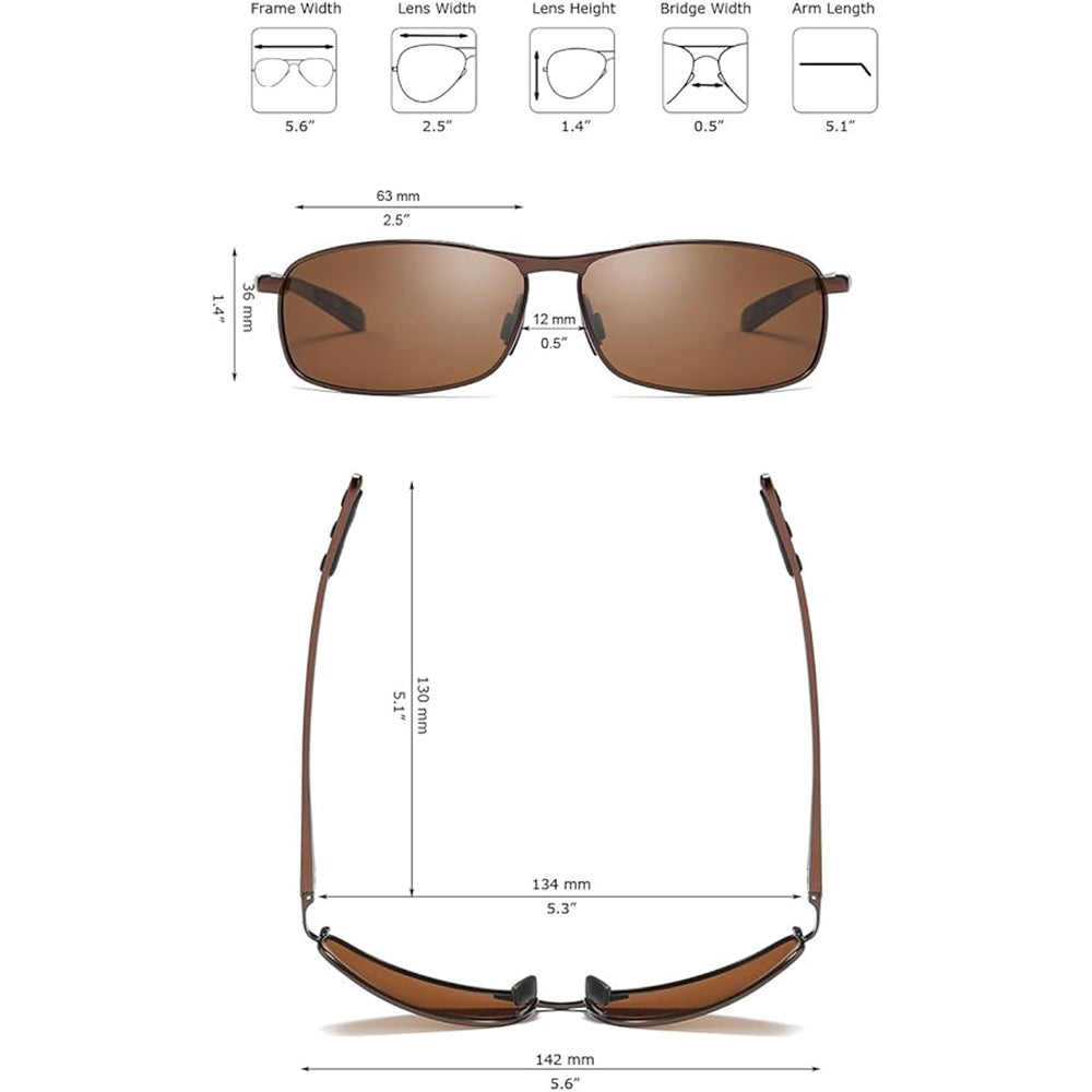 Rectangular Polarized Sunglasses Al-Mg Alloy Temple Spring Hinge UV400