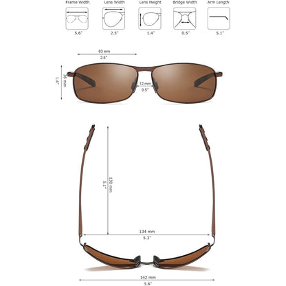 Rectangular Polarized Sunglasses Al-Mg Alloy Temple Spring Hinge UV400
