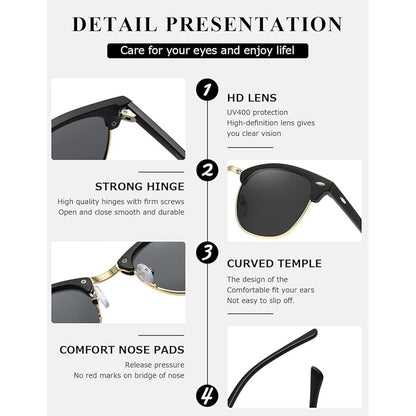 Polarized Sunglasses For Women And Men Semi Rimless Frame Retro Sun Glasses