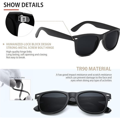 Sunglasses Men Polarized Sunglasses for Mens and Womens,Black Retro Sun Glasses Driving Fishing UV Protection