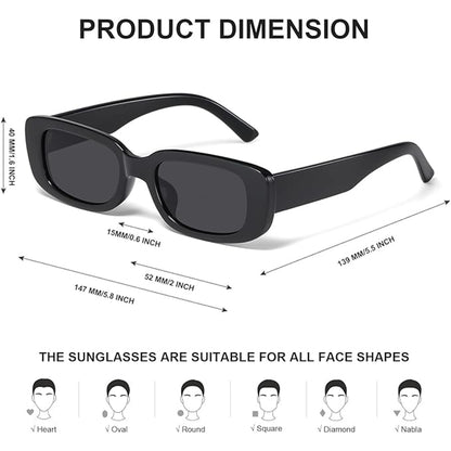 Rectangle Sunglasses for Women Men Trendy Y2k Retro 90s Sun Glasses UV Protection Cool Square Frame